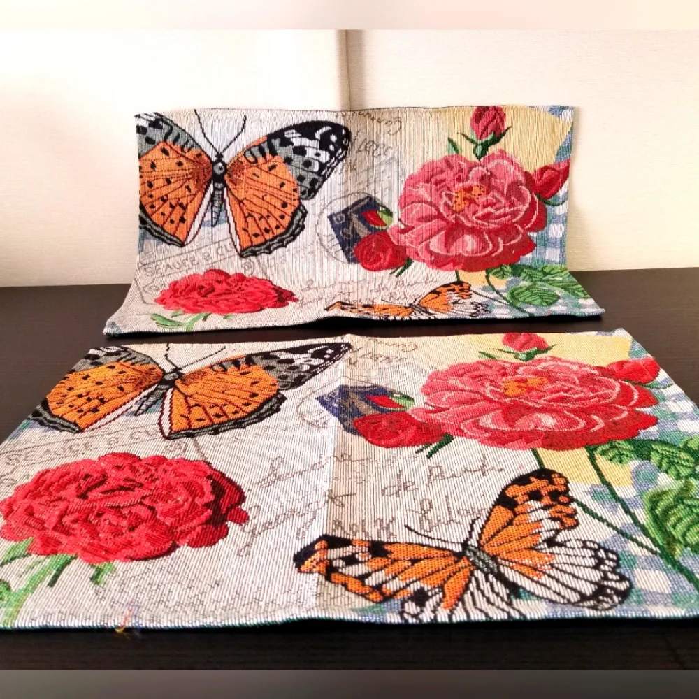 New Handcrafted Flowers & Butterflies Tablemats, set of 2